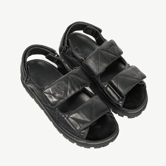Prada Black Quilted Lamb Leather Sandals - Picture 1 of 12